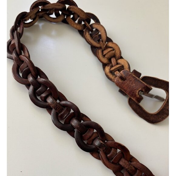 Vintage Handmade Leather women\'s braided belt brown hand crafted size 28-30 XS